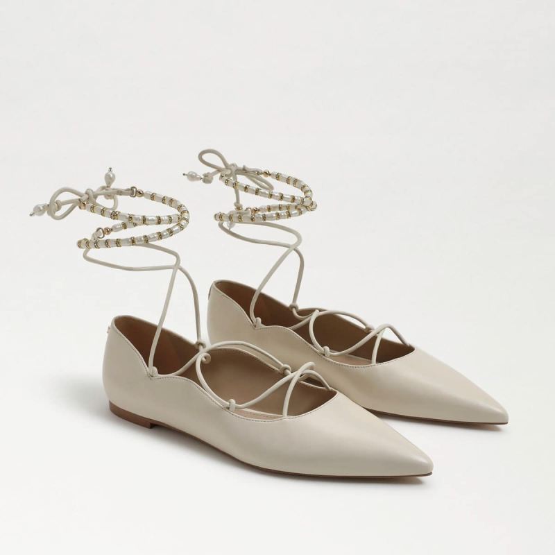 Sam Edelman Winslet Lace Up Pointed Toe Flat-Modern Ivory Leathe