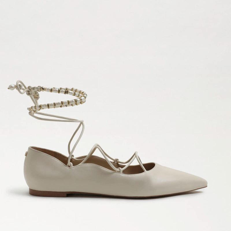 Sam Edelman Winslet Lace Up Pointed Toe Flat-Modern Ivory Leathe