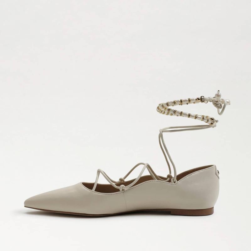 Sam Edelman Winslet Lace Up Pointed Toe Flat-Modern Ivory Leathe