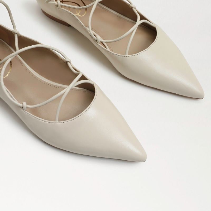 Sam Edelman Winslet Lace Up Pointed Toe Flat-Modern Ivory Leathe