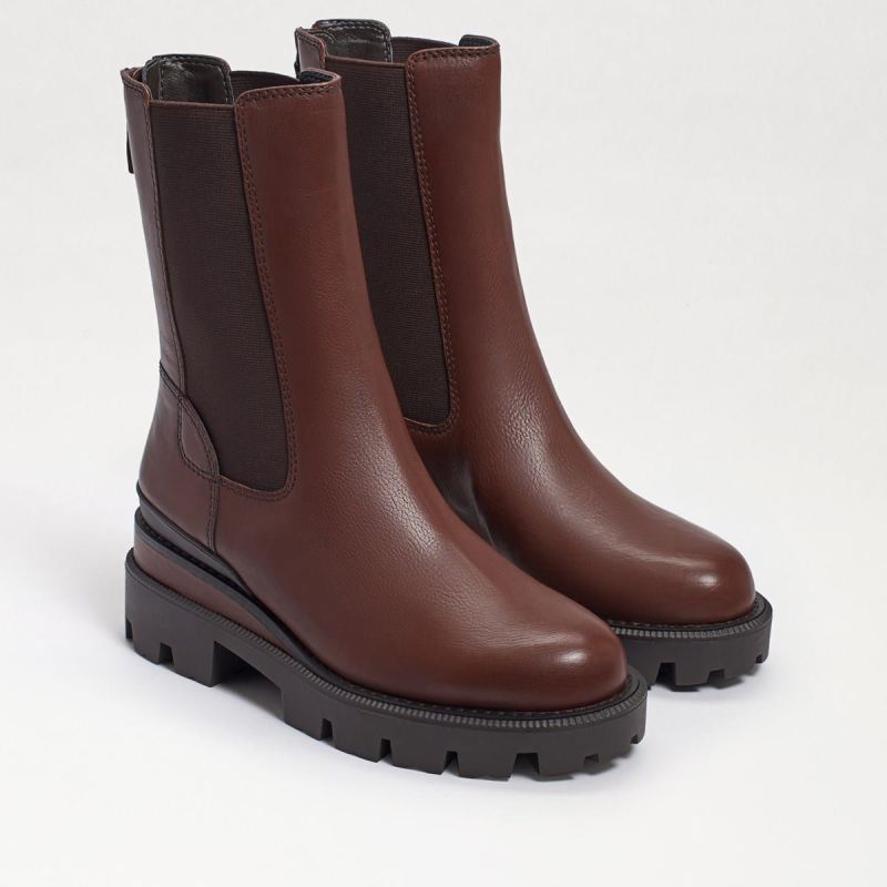 Sam Edelman Genia Lug Sole Chelsea Boot-Dark Brown Leather - Click Image to Close