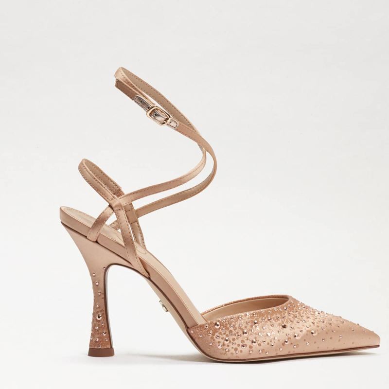 Sam Edelman Hardy Ankle Strap Pointed Toe Pump-Rosa Blush Satin