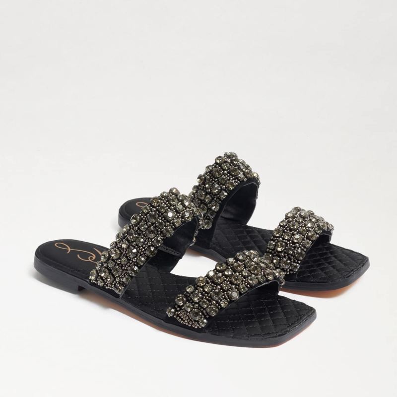 Sam Edelman Ezel Embellished Slide Sandal-Black Suede