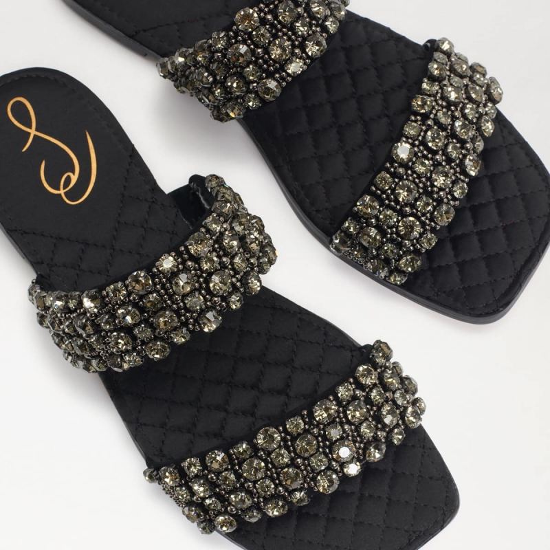 Sam Edelman Ezel Embellished Slide Sandal-Black Suede
