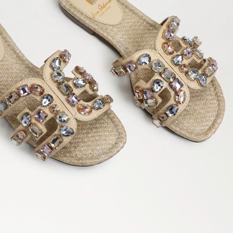 Sam Edelman Bay Embellished Slide Sandal-Eggshell Leather