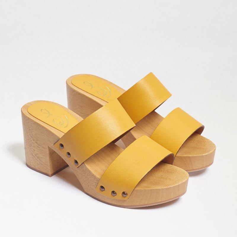 Sam Edelman Brandy Mule Heeled Sandal-Yellow Leather - Click Image to Close