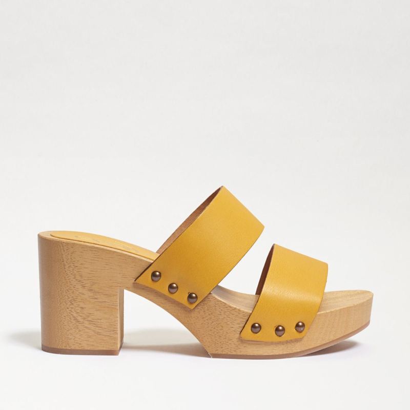 Sam Edelman Brandy Mule Heeled Sandal-Yellow Leather