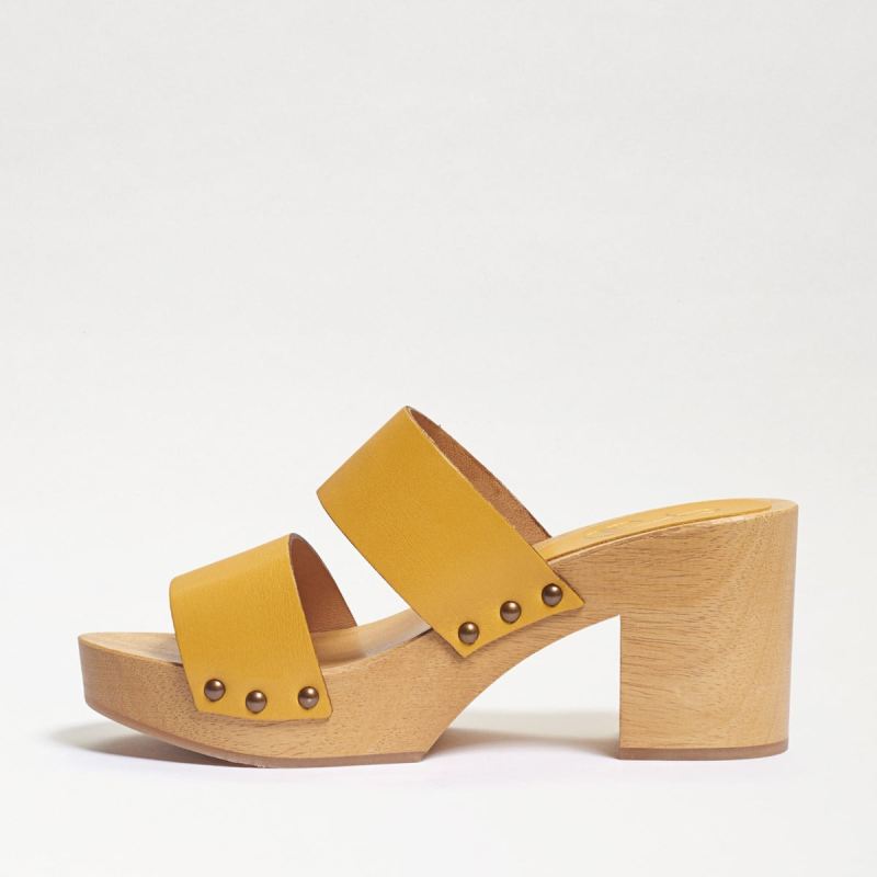 Sam Edelman Brandy Mule Heeled Sandal-Yellow Leather