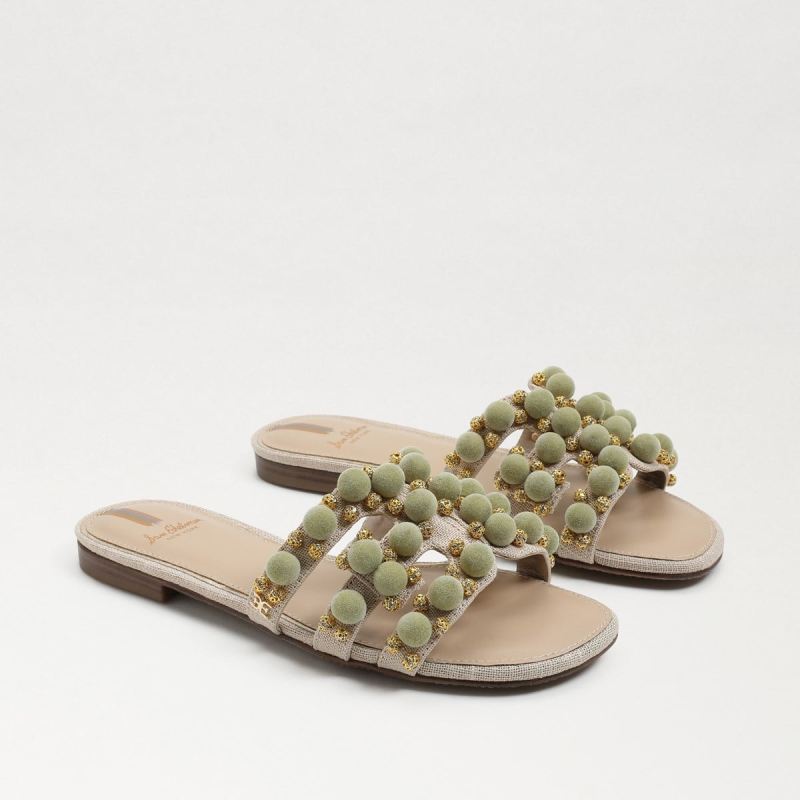 Sam Edelman Bay Embellished Slide Sandal-Natural/Pistachio Linen