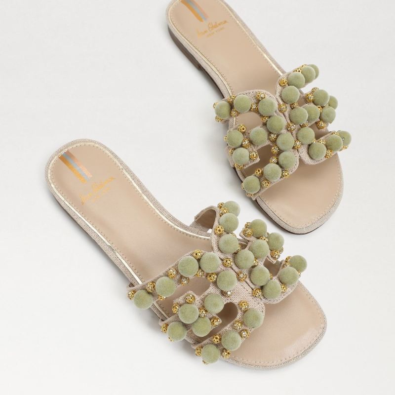 Sam Edelman Bay Embellished Slide Sandal-Natural/Pistachio Linen