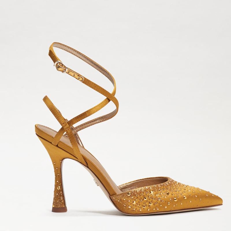 Sam Edelman Hardy Ankle Strap Pointed Toe Pump-Golden Yellow Sat