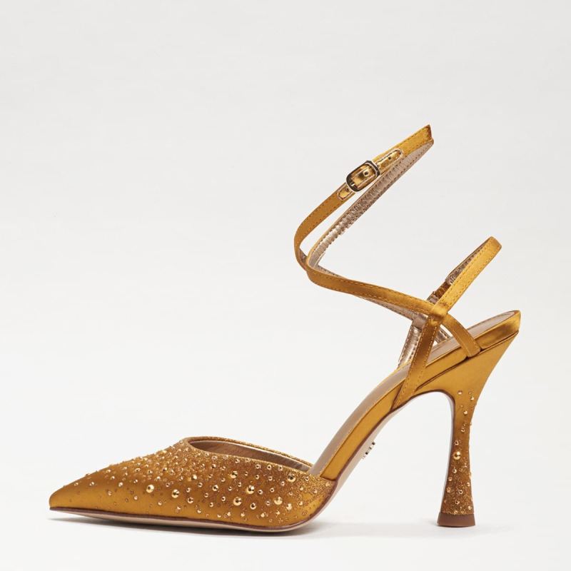 Sam Edelman Hardy Ankle Strap Pointed Toe Pump-Golden Yellow Sat