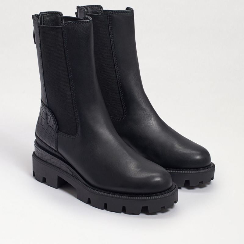 Sam Edelman Genia Lug Sole Chelsea Boot-Black Leather - Click Image to Close