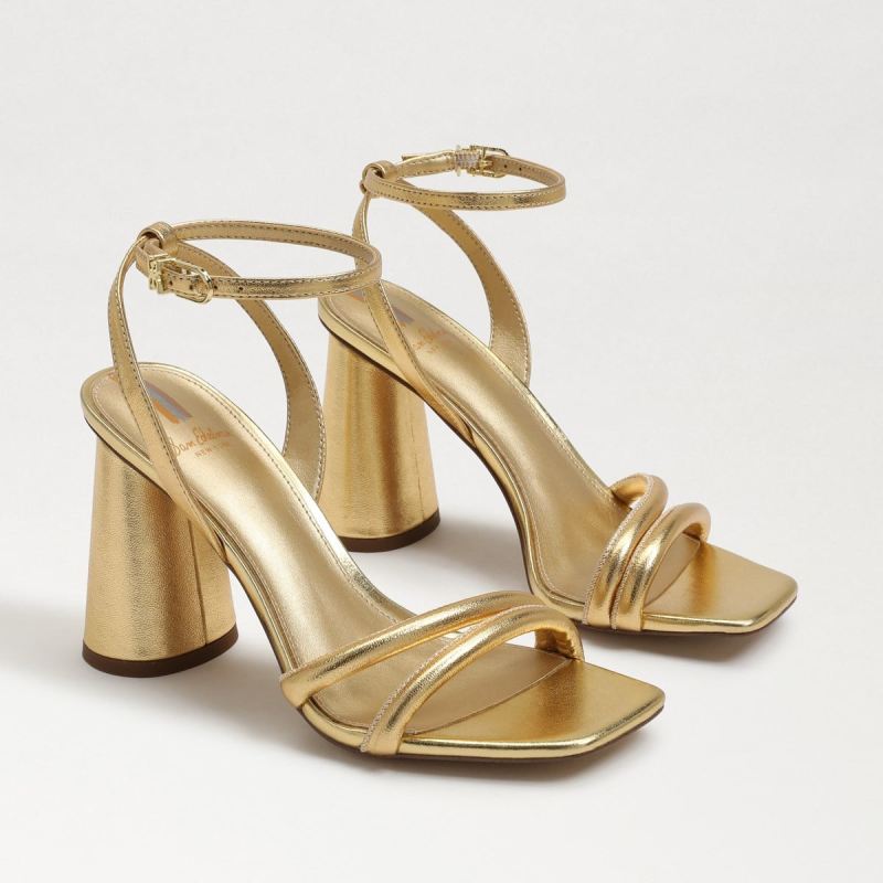 Sam Edelman Kia Block Heel Sandal-Dark Gold Leather - Click Image to Close