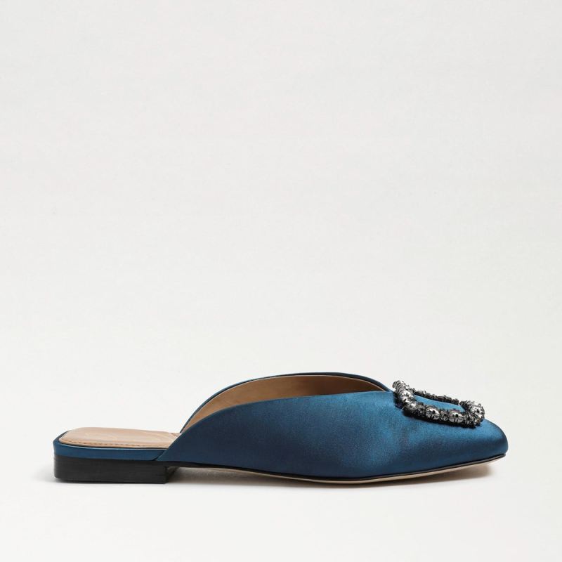 Sam Edelman Lavina Buckle Mule-Peacock Blue Satin