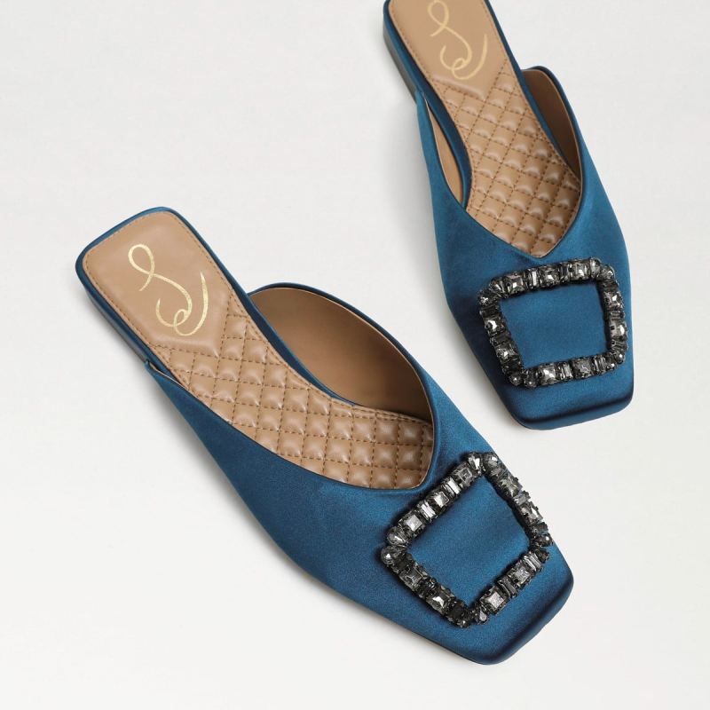 Sam Edelman Lavina Buckle Mule-Peacock Blue Satin