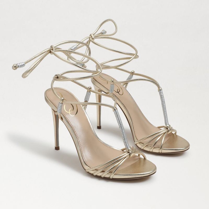 Sam Edelman Safiya Lace Up Stiletto Heel-Gold/Silver Leather