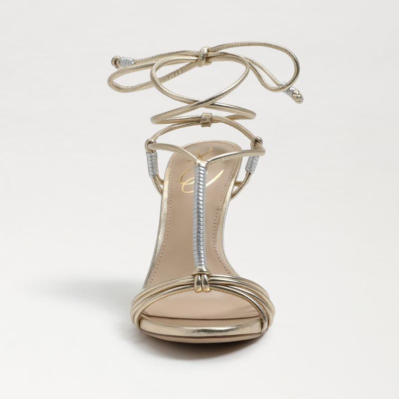 Sam Edelman Safiya Lace Up Stiletto Heel-Gold/Silver Leather