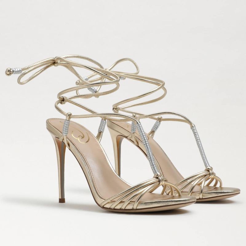 Sam Edelman Safiya Lace Up Stiletto Heel-Gold/Silver Leather