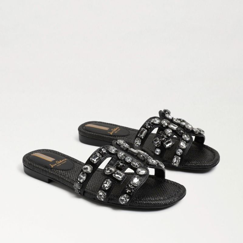 Sam Edelman Bay Embellished Slide Sandal-Black Leather
