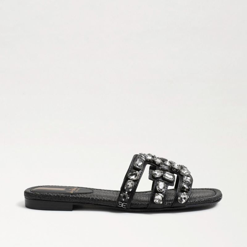 Sam Edelman Bay Embellished Slide Sandal-Black Leather