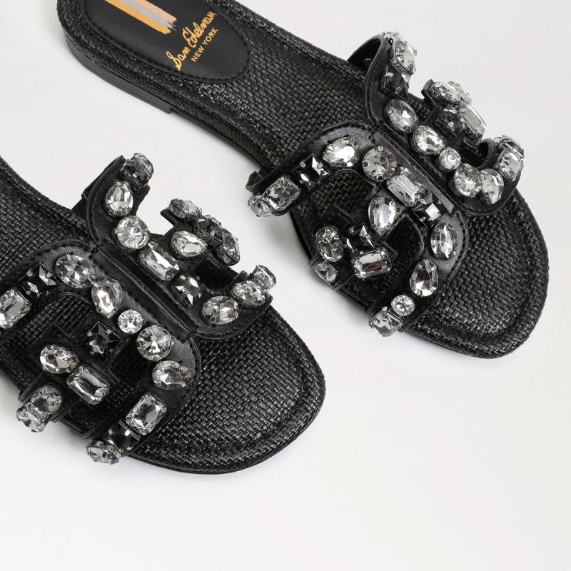 Sam Edelman Bay Embellished Slide Sandal-Black Leather