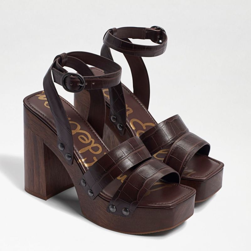 Sam Edelman Rosalind Platform Heeled Sandal-Dark Mahogany Croc