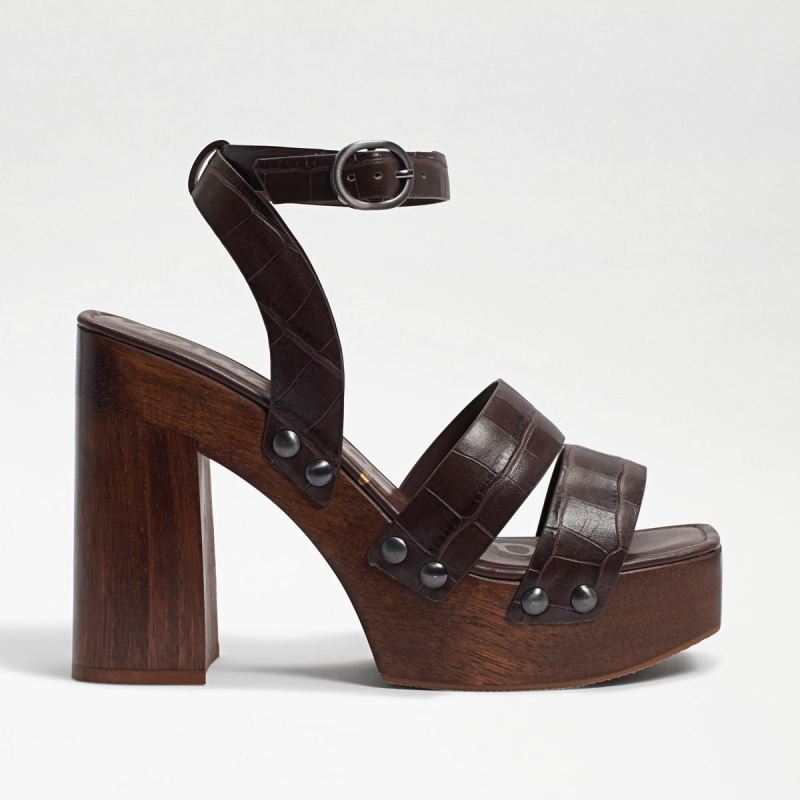 Sam Edelman Rosalind Platform Heeled Sandal-Dark Mahogany Croc