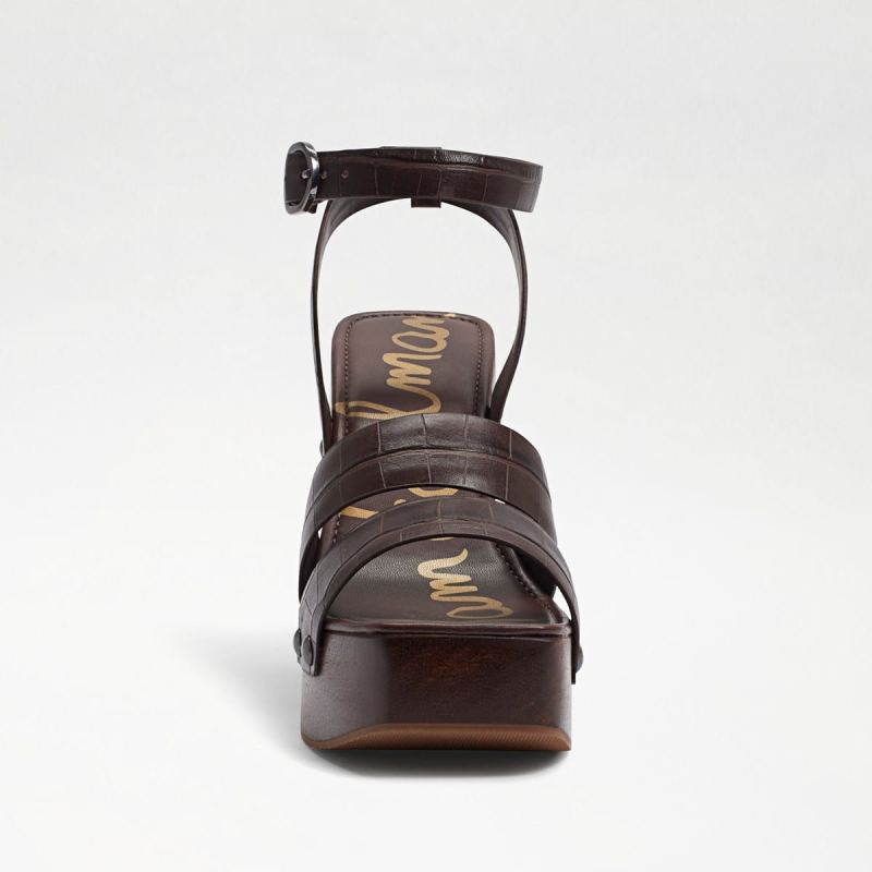 Sam Edelman Rosalind Platform Heeled Sandal-Dark Mahogany Croc