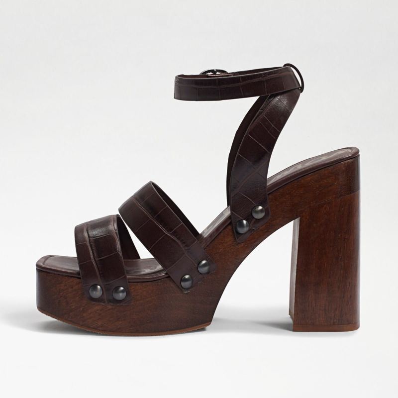 Sam Edelman Rosalind Platform Heeled Sandal-Dark Mahogany Croc