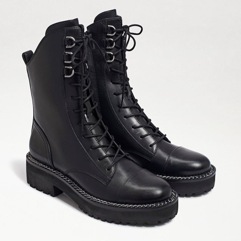 Sam Edelman Lenley Combat Boot-Black Leather