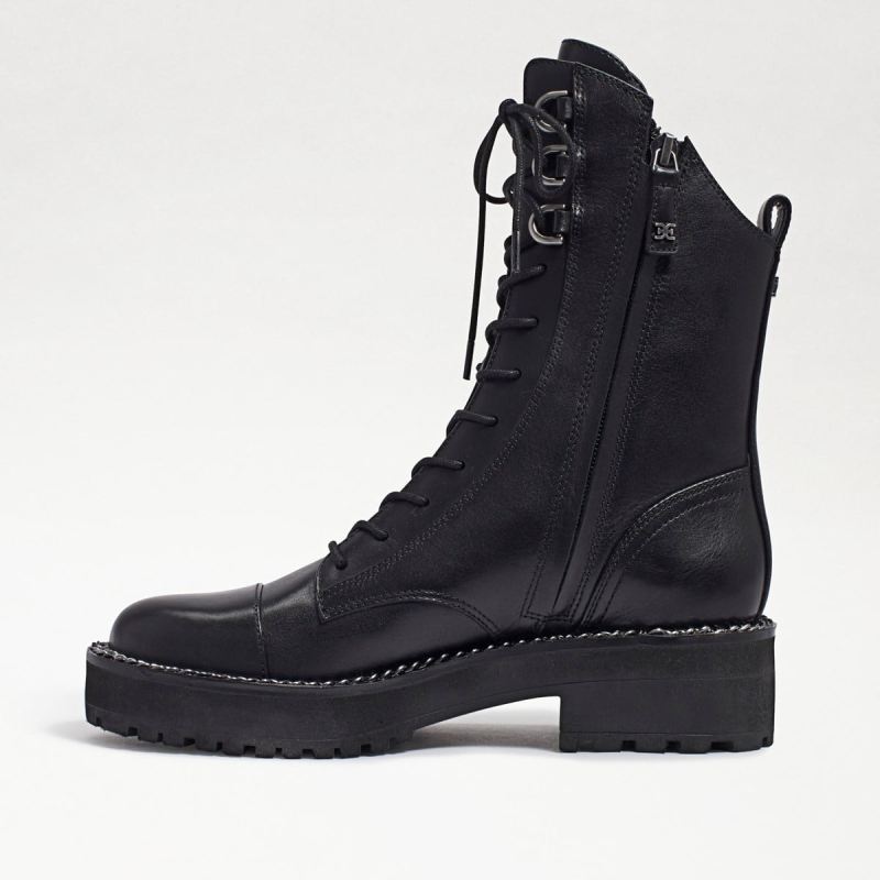 Sam Edelman Lenley Combat Boot-Black Leather