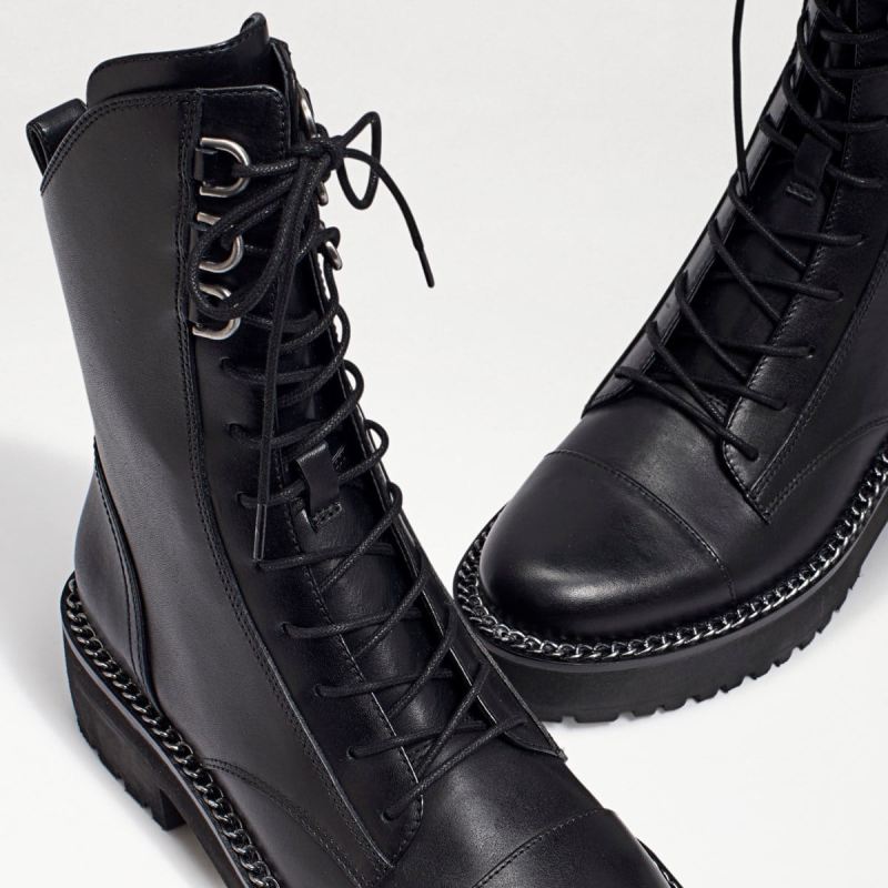 Sam Edelman Lenley Combat Boot-Black Leather