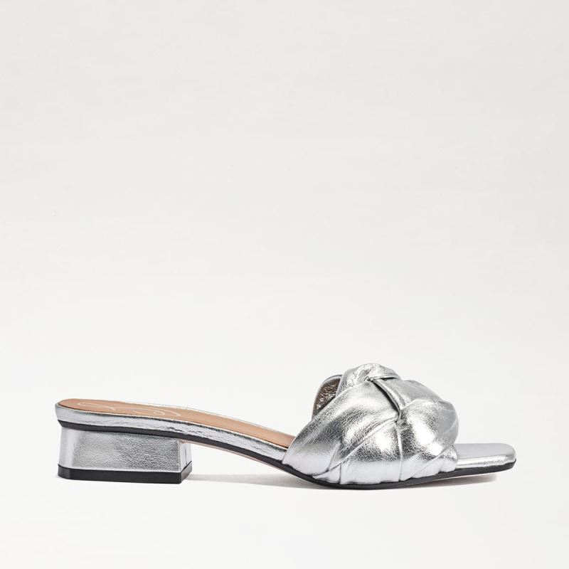 Sam Edelman Lena Block Heel Slide Sandal-Silver Leather