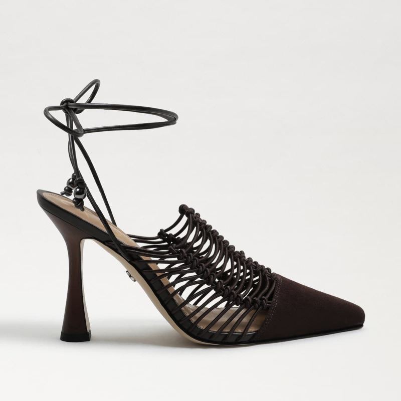 Sam Edelman Trinity Ankle Strap Pointed Toe Pump-Caviar Brown Su