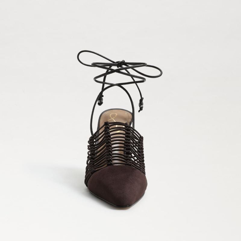 Sam Edelman Trinity Ankle Strap Pointed Toe Pump-Caviar Brown Su
