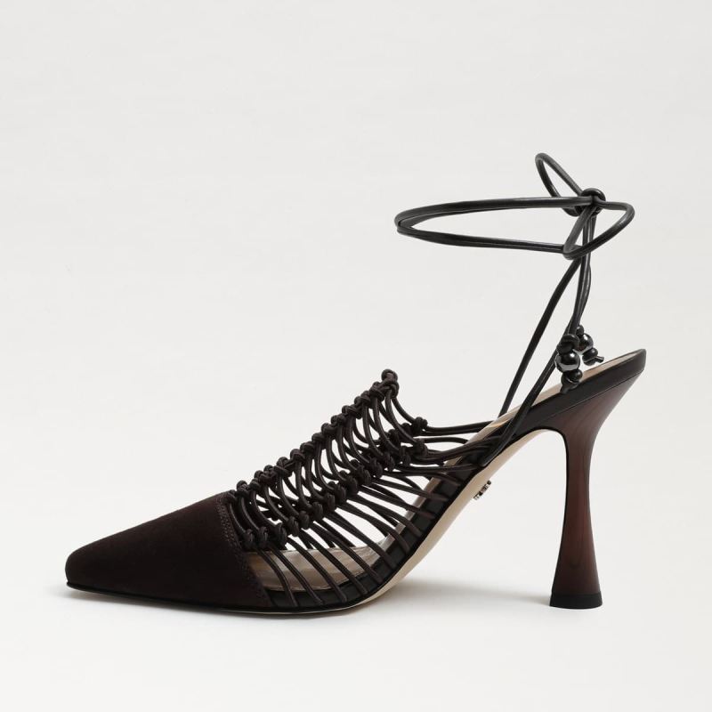 Sam Edelman Trinity Ankle Strap Pointed Toe Pump-Caviar Brown Su