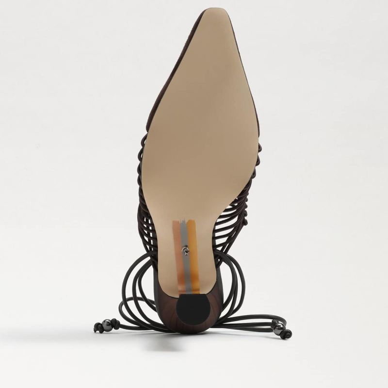 Sam Edelman Trinity Ankle Strap Pointed Toe Pump-Caviar Brown Su