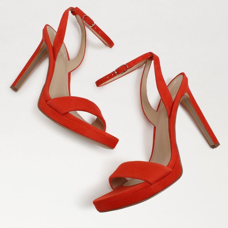 Sam Edelman Jade Ankle Strap Heel-Bright Poppy Suede