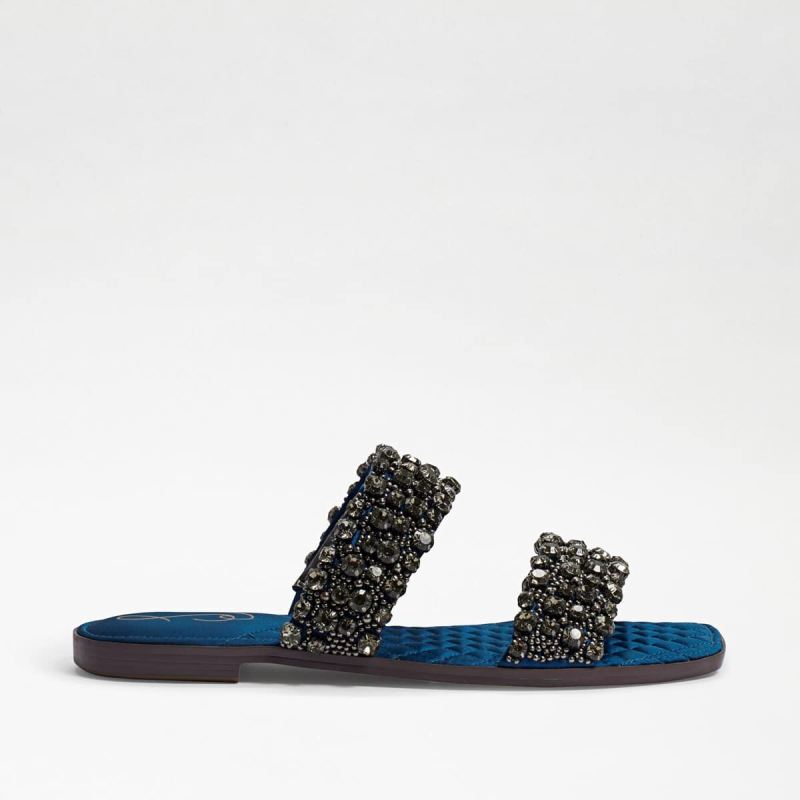 Sam Edelman Ezel Embellished Slide Sandal-Peacock Blue Satin