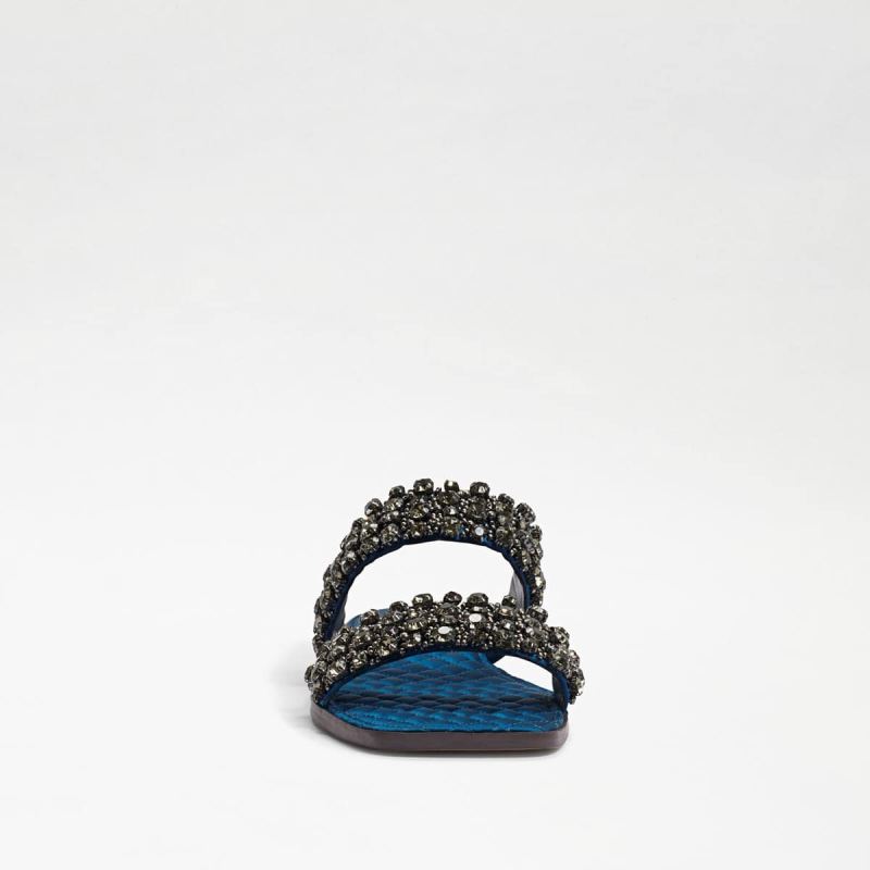 Sam Edelman Ezel Embellished Slide Sandal-Peacock Blue Satin
