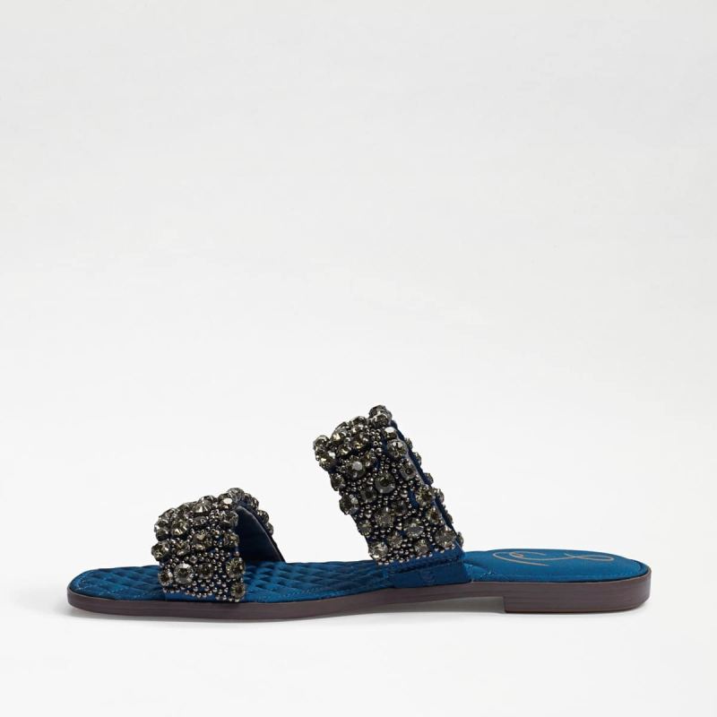 Sam Edelman Ezel Embellished Slide Sandal-Peacock Blue Satin