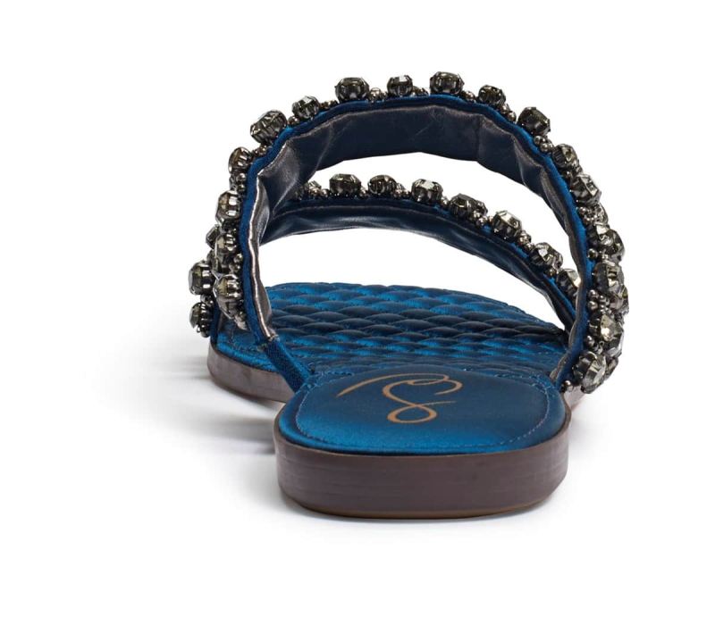 Sam Edelman Ezel Embellished Slide Sandal-Peacock Blue Satin