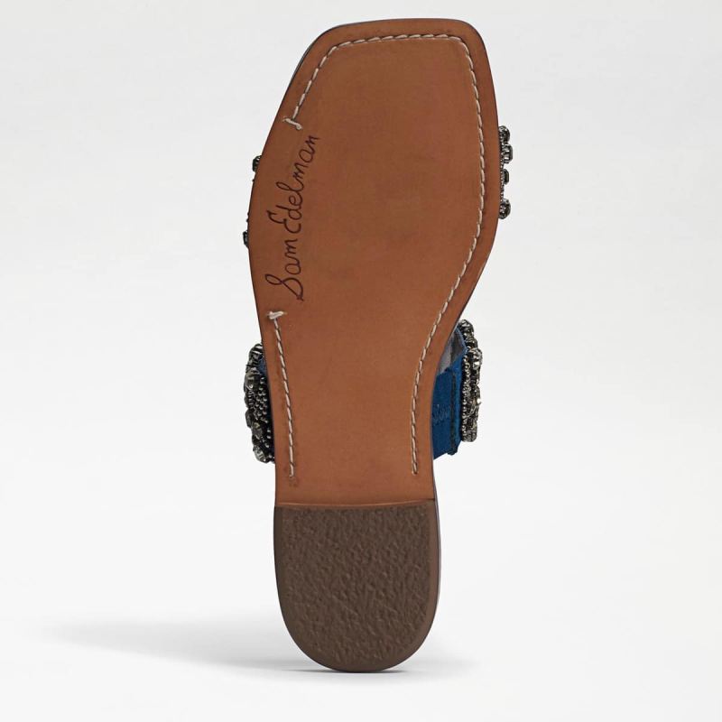 Sam Edelman Ezel Embellished Slide Sandal-Peacock Blue Satin