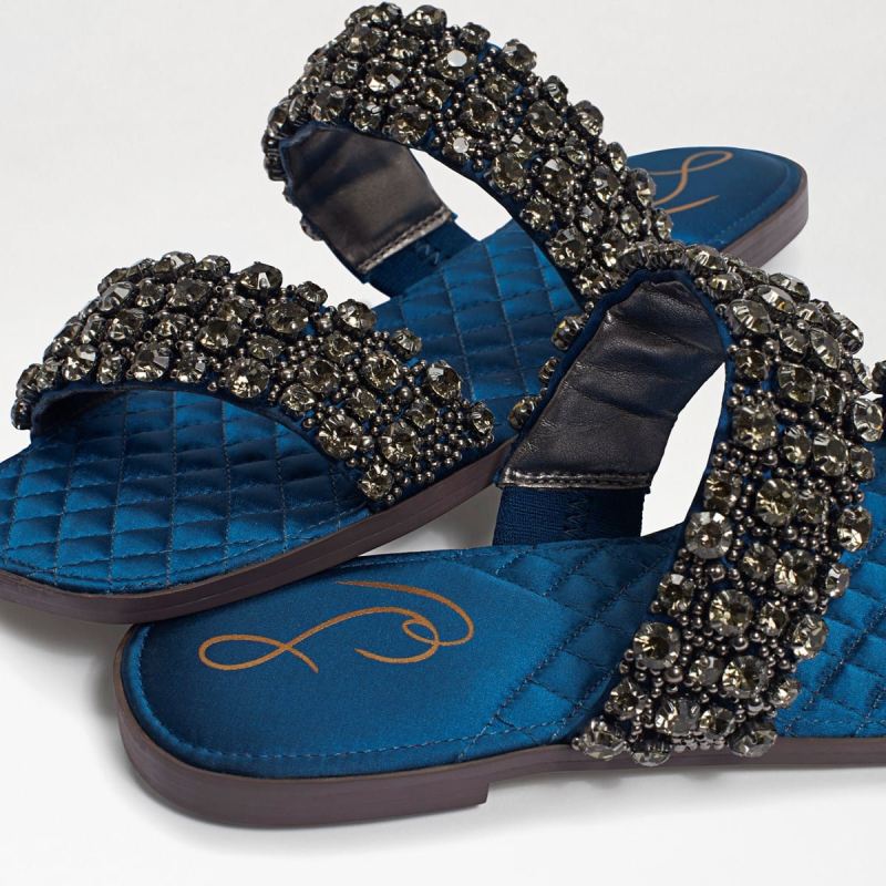 Sam Edelman Ezel Embellished Slide Sandal-Peacock Blue Satin