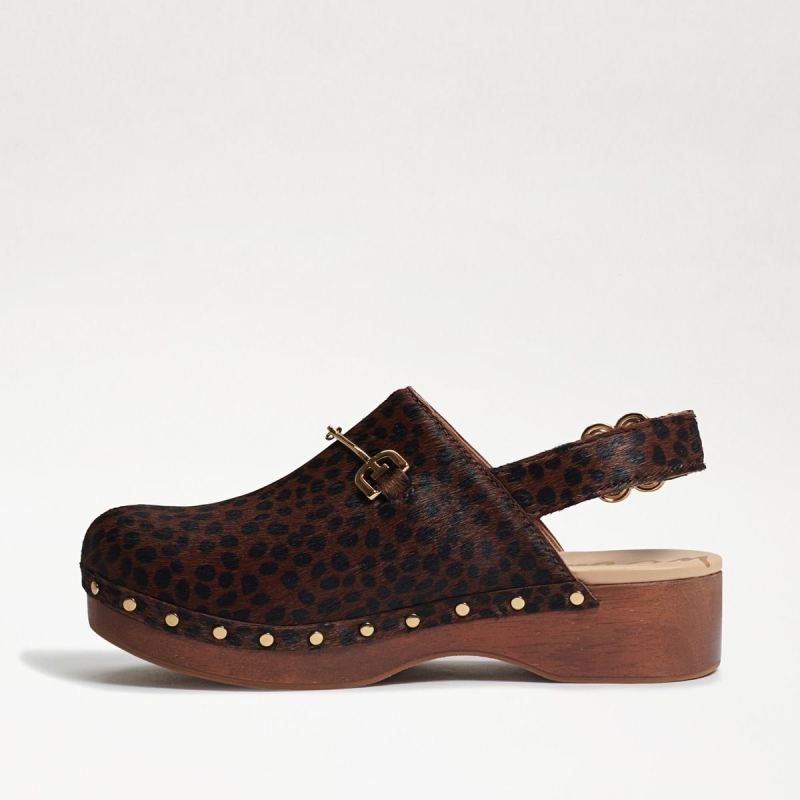 Sam Edelman Hilda Bit Sling Back Clog-Dark Brown Leopard Brahma