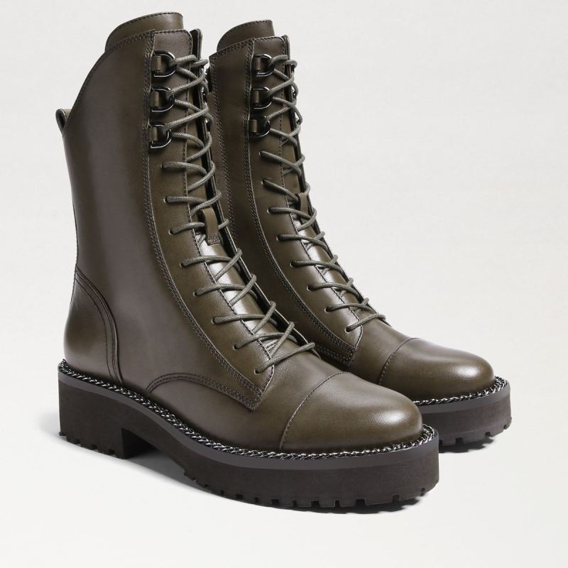 Sam Edelman Lenley Combat Boot-Alpine Green Leather