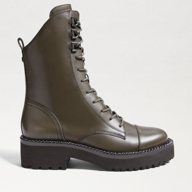 Sam Edelman Lenley Combat Boot-Alpine Green Leather