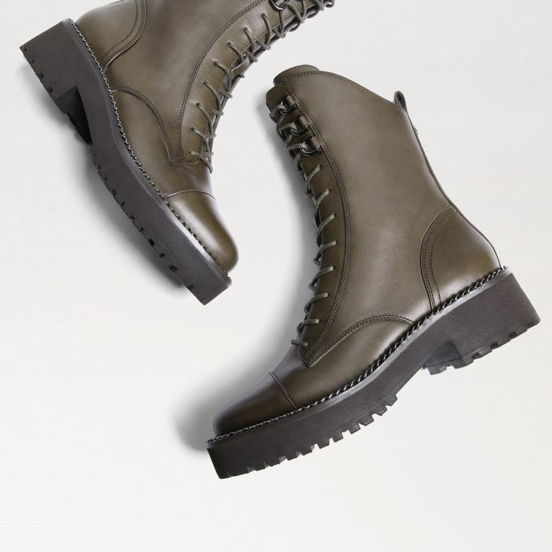 Sam Edelman Lenley Combat Boot-Alpine Green Leather