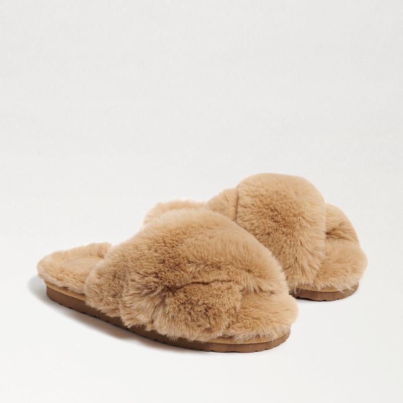 Sam Edelman Jeane Criss Cross Slipper-Camel Plush Fur - Click Image to Close